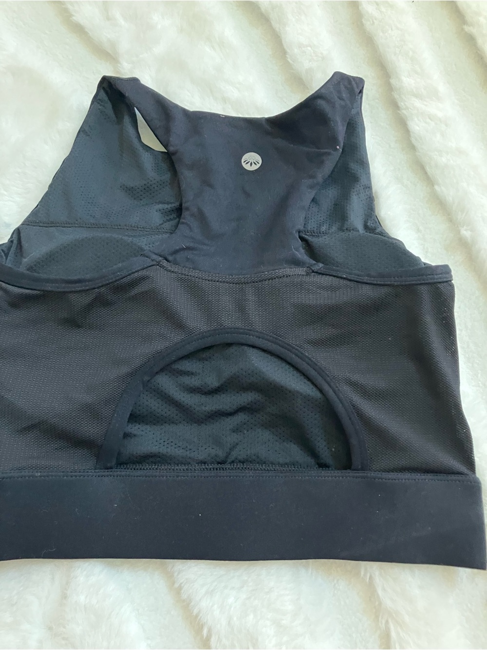 Senita Athletics Black Racerback Sports Bra with Cutout crop top  phone pocket